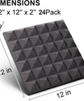 24 Pack Hella Thick Acoustic Foam Panels Crafted To Knock Out Studio Reverb And Quiet Down Busy Rooms For Home Offices Creative Spaces And Relaxing Lounges Premium Density Tiles with dimensions 12x12x2 inches.
