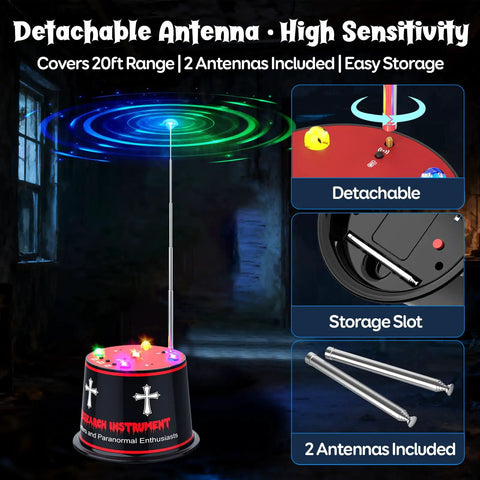 Real Talk Ghost Hunter EMF Detector With Enhanced Magnetic Field Amplifier, Real Time EMF Readings, Auto Calibration, 5 Level Sensitivity, Precise Plus Or Minus 1 C Temperature Tracking, 9V Battery Included For Paranormal Investigations, detachable antenna set