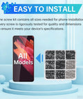 Full Complete Black Screw Replacement Kit For Samsung Galaxy Cellphones And Smartphones Hardware Repair Set shown with assorted screws.