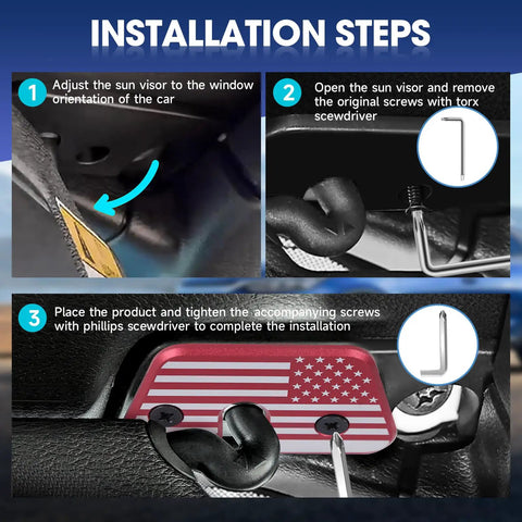 Installation steps for Jeep Sun Visor Repair Kit For Wrangler JK 2018 JL 2018 2023 Gladiator 2020 2023 Aluminum Alloy Clips