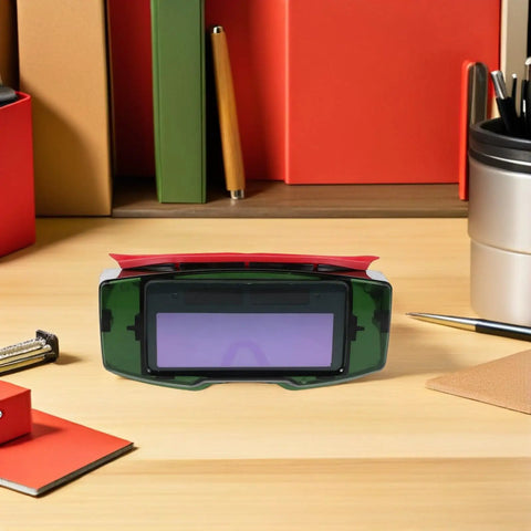 No Sweat Auto Darkening Welding Goggles With Impact Resistant Lens And Heavy Duty Debris Shield Eye Protection Built Tough For Real Deal Welders And Top Rated Crews on a wooden table.