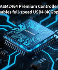 ASM2464 Premium Controller enabling full-speed USB4 (40Gbps) on circuit board, showcasing intricate design and technology.