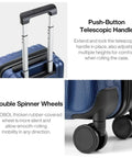 Close-up of telescopic handle and wheels on 14 Inch Underseat Carry On Luggage With Wheels Hard Shell Carry On Suitcase Lightweight