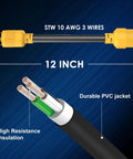 Heavy Duty Nema L6 30P To 6 20R AC Adapter Plug And Play Twist Lock Male Connector with 12 inch STW 10 AWG cable.