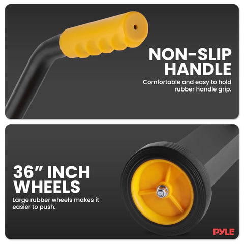 Heavy Duty Rolling Magnetic Sweeper Workhorse With Adjustable Handle Mega Pull Yard Boss Gear showing rubber non-slip handle and 36 inch wheel.