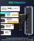 SSD checklist image detailing M key, B key, and M&B key compatibility for Total Beast USB4 To NVMe SSD Enclosure Supporting Blazing Forty Gbps Transfers And Hella Efficient Dual Layer Aluminum Cooling For Slick Tool Free Setup And Smooth Portable Storage Workflow.