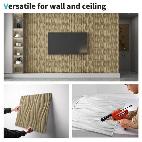 Black PVC Wave 3D Wall Panels 19.7x19.7 Inches Matte Finish 12 Pack Lightweight Fire Resistant Easy DIY Wall Tiles installation