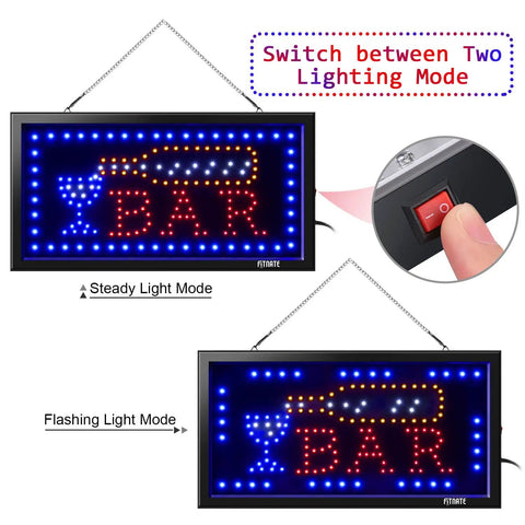 Led Bar Open Sign With Remote, Ultra Bright Neon Display Board For Bars, Restaurants, Shops, Hotels, Two Lighting Modes Flashing And Steady, Timing Function, Easy Mount, Window Wall Decor That Grabs Attention