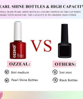 Comparison of Ozzeal 8ml pearl shine bottle with other 5ml black bottle