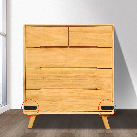 Heavy Duty Stainless Steel Straight Brackets 40 Pack To Nail Down Bed Frames And Shelves Matte Black Corner Plates securing a wooden dresser.