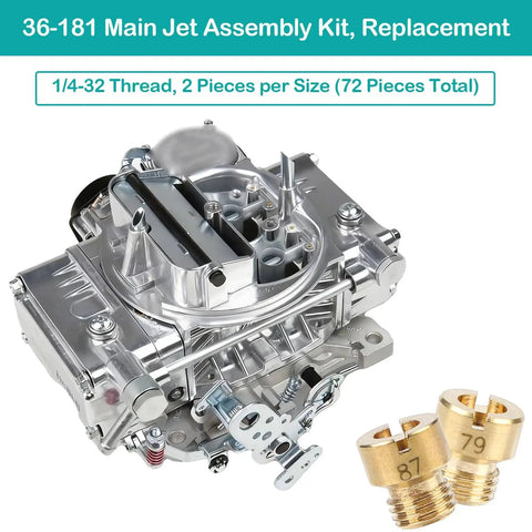 Holley Main Jet Assortment Kit 72 Brass Carburetor Jets Size 64 To 99 with carburetor and brass jets, model 2010 2300 4010 series.