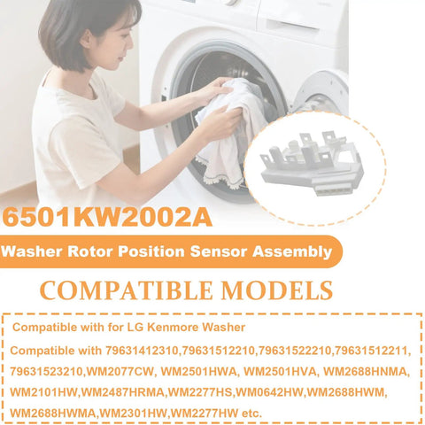 Washer Rotor Position Sensor Assembly For LG And Kenmore Washers That Fixes LE Errors And Spin Problems Replaces 6501KW2002B PS3529186 1267406 AP4440680 4962510 Plug And Play Easy Install Kit, compatible with LG washer