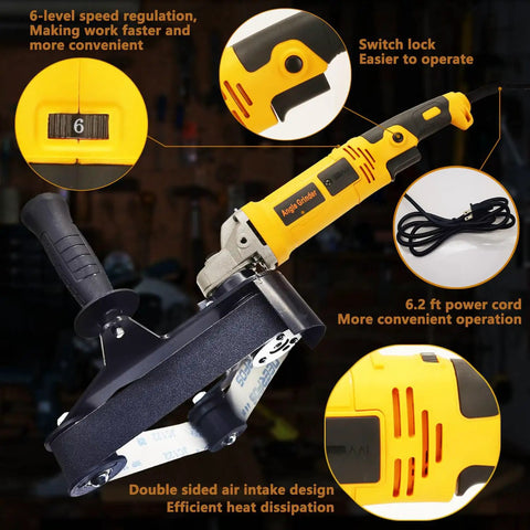 Pro Grade Heavy Hitter Pipe Tube Polisher Sander With 1280W Motor And Six Adjustable Speeds for metal grinding with speed control and switch lock.