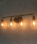 Gold Vanity Light Over Mirror With Antique Brass Finish And Clear Bubbled Glass Shades Dope Mid Century Wall Sconce