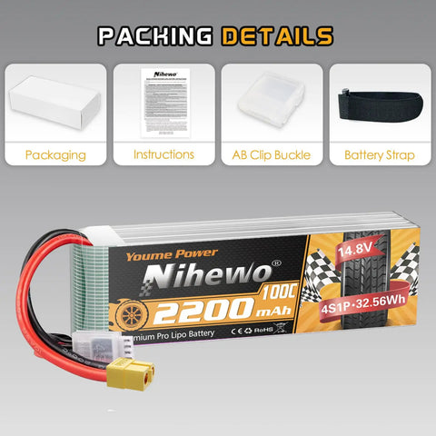 Two Pack 4S 14.8V 2200mAh 100C RC LiPo Battery Soft Case With XT60 Plug For FPV Drones Quadcopters RC Cars Packaging Details