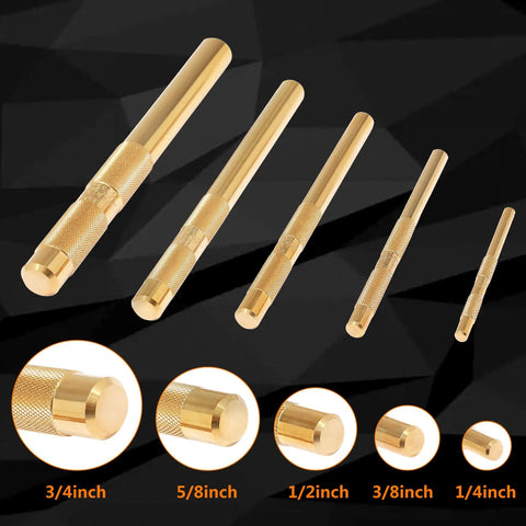 Drift Punch Set 5 Piece Beefy Brass Heavy Duty Punches With One Quarter Inch Three Eighths Inch One Half Inch Five Eighths Inch And Three Quarters Inch