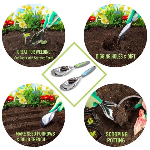 Two Pack Beefy Garden Trowels Set With Stainless Steel Blades And Ergonomic Handles For Digging, Planting, Transplanting, Cultivating