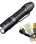 Beefy 3000 Lumen Tactical Flashlight With USB C Recharge Includes Two ARB L21 5000U Batteries And LumenTac Organizer Durable Aluminum Body