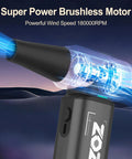 180000 RPM Cordless Air Duster With Brushless Motor, LED Light, Visual Showing Internal Motor and Airflow Effect
