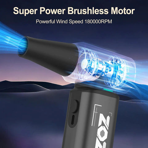 180000 RPM Cordless Air Duster With Brushless Motor, LED Light, Visual Showing Internal Motor and Airflow Effect