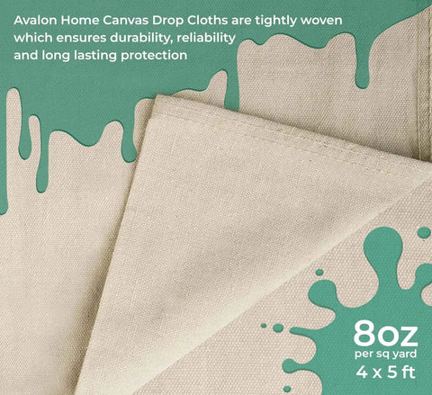 Must Have Canvas Drop Cloth For Painting 4x5 Feet Pack Of 1 8oz Painter Drop Cloths All Purpose Tarps folded corner on green paint splatter