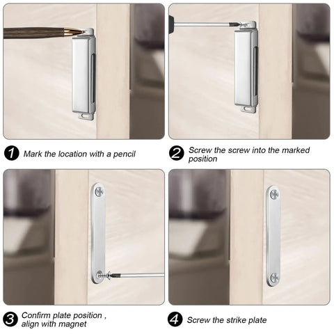 4 Pack Magnetic Door Catch 150lb Stainless Steel Heavy Duty Cabinet Magnets installation steps on wooden door