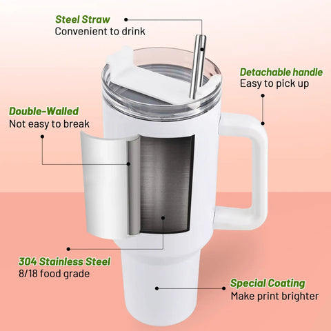 8 Pack 40 Oz Sublimation Tumbler With Handle Blank Insulated Large Travel Cup Stainless Steel For DIY Craft Heat Press Print