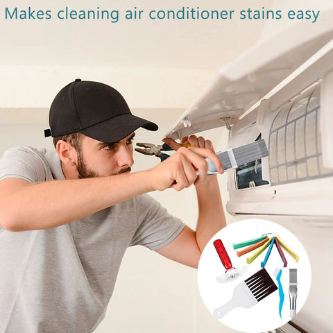 Person using 5 Piece Air Conditioner Fin Cleaner Set With 3 Fin Straighteners And 2 Condenser Brushes For Refrigerator And AC Coils