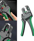Heavy Duty Mult Functional Cable Strippers With Wire Crimper Tool showing ergonomic green handles and wire crimping feature.