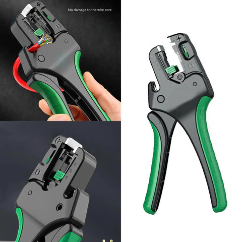 Heavy Duty Mult Functional Cable Strippers With Wire Crimper Tool showing ergonomic green handles and wire crimping feature.