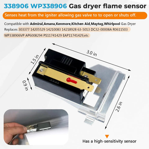 Upgraded Gas Dryer Repair Kit With Igniter And Gas Valve Coils For Whirlpool Kenmore Dryers WP338906 338906 Flame Sensor 279311 279834