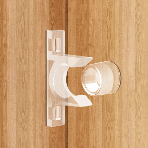 8 Sets False Front Cabinet Clips Replacement Kit for kitchen cabinet doors, transparent plastic clip installed on wood surface