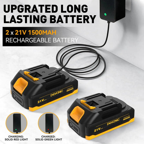 Cordless Leaf Blower With 2 1500mAh Batteries And Charger Included, 21V rechargeable batteries with charging light indicators