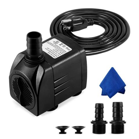 Ultra Quiet 400GPH Submersible Fountain Pump for Ponds, Aquariums, and Hydroponics, 25W Outdoor Water Pump with 6.5ft Cord, 3 Nozzles, Durable Build for Backyard Fountains and Fish Tanks