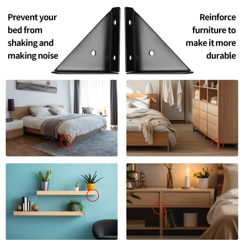 Heavy Duty Angle Corner Brackets, Black Steel Fasteners for desk, bed and furniture edge joints, 10-piece set in use