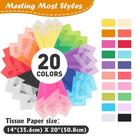 200 Sheets Tissue Paper In 20 Colors 14 By 20 Inches For Gift Bags Birthday Party Flower Decor Bulk Pack Packaging Supplies