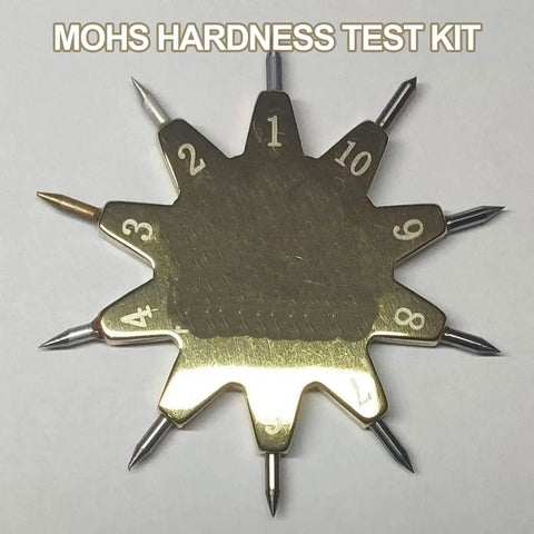 Pro Grade Mohs Hardness Test Kit With 1 To 10 Scratch Testers And Gold Ten Point Star Grip For Easy Identification Of Gemstones Jade Jewelry And Rocks Durable Picks For Quick Accurate Mineral Testing At Home Or In The Lab. gold star grip with numbered metal probes