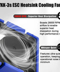 Traxxas Compatible RC ESC Cooling Fan And Heat Sink With 28000 RPM Airflow in blue for high-performance cars and trucks