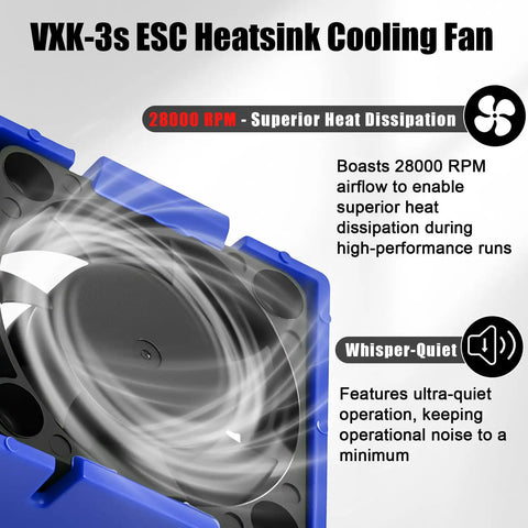 Traxxas Compatible RC ESC Cooling Fan And Heat Sink With 28000 RPM Airflow in blue for high-performance cars and trucks