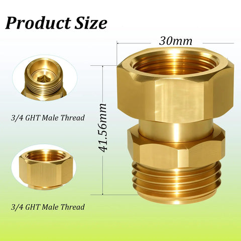 Two Pack 3/4 Inch Garden Hose Swivel Fittings, 360 Degree Male To Female Hose Adapter, No Leak Design With Four Washers And Tape, Easy Connect, Prevents Kinks, Durable Outdoor Watering Connector, brass 3/4 GHT male thread, 30mm