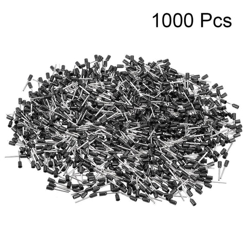 Insulated Cord Pin End Terminal Assortment Kit With 1000 Copper Crimp Connectors For AWG22 Wire VE0512 Black, 1000 pcs shown.