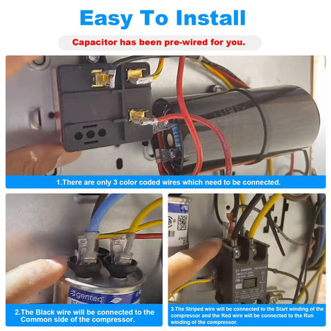 Hard Start Kit For Air Conditioner Compressor Saver Replacement HVAC Hard Start Capacitor installation guide showing wiring details