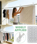 Premium Ten Pack Of Heavy Duty Spring Clips Measuring 3.5 Inches Featuring Transparent Plastic Build Solid Enough For Balloon Arch Displays And DIY Crafts With Zero Sweat Always The Go To Solution, used to hold a quilt on a clothesline outdoors.