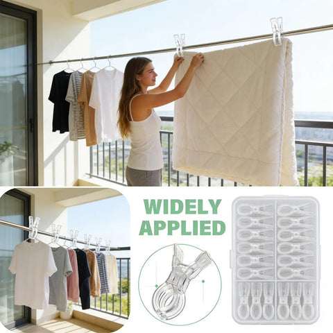 Premium Ten Pack Of Heavy Duty Spring Clips Measuring 3.5 Inches Featuring Transparent Plastic Build Solid Enough For Balloon Arch Displays And DIY Crafts With Zero Sweat Always The Go To Solution, used to hold a quilt on a clothesline outdoors.