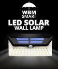 Close-up of 100 LED Solar Outdoor Lights With Adjustable Modes For Front Door Yard Garage And Deck IP65 Waterproof.