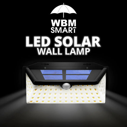 Close-up of 100 LED Solar Outdoor Lights With Adjustable Modes For Front Door Yard Garage And Deck IP65 Waterproof.