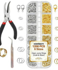 All In One Jewelry Making Kit With 1200 Pcs Small Open Jump Rings In Gold And Silver Assorted Sizes 4mm 5mm 6mm 8mm 10mm Plus Lobster Clasps Pliers Opener And Tweezers For Necklace Bracelet Charms Repair Kit