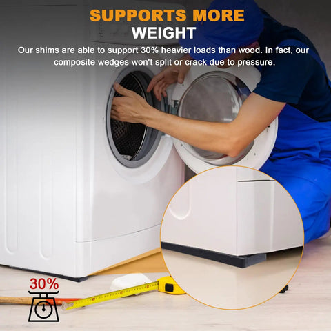 Bulletproof Black Composite Shims For Leveling Heavy Duty Plastic Furniture Levelers And Table Wedges Built Tough For Contractors And DIY Hustlers To Get The Job Done Right No Sweat under washing machine, supporting weight.