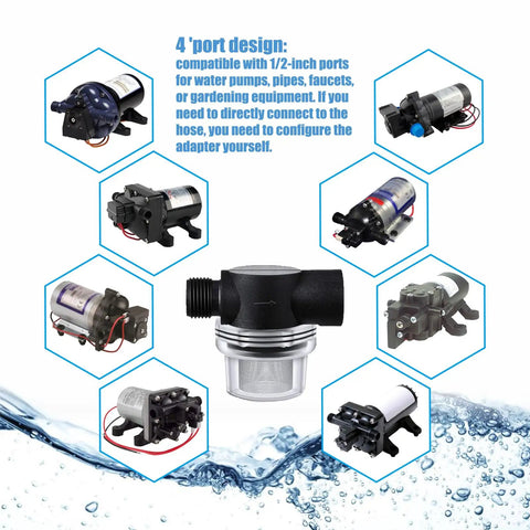 Water Pump Filter 50 Mesh Stainless Steel Screen 255213 with clear shell and durable housing for water pumps and more.