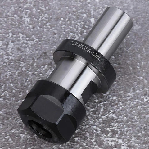 Lengthening Chuck Collet Tool For Carving Machines With ER20A Clamping System Three Quarter Inch Hole Diameter Alloy Body 1.38 Inch Length Pro Grade Precision For Smooth Boss Level Carving, angled view